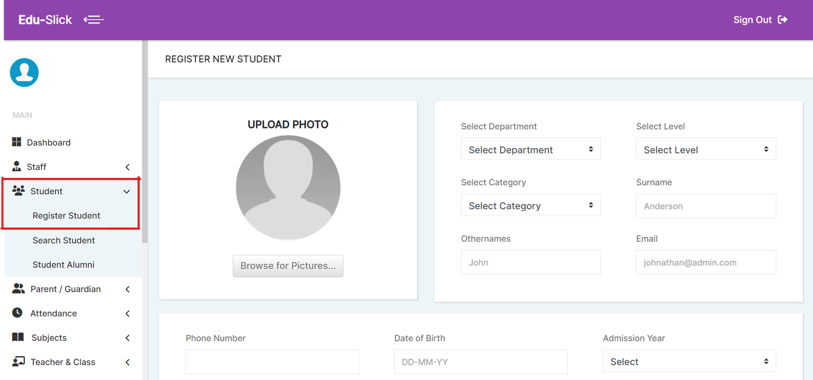 Student Registration